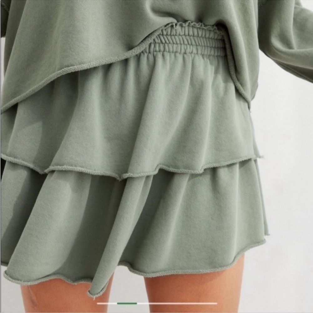 Aerie Sage Green Tiered Ruffle Cotton Boho Mini Skirt Sz Medium